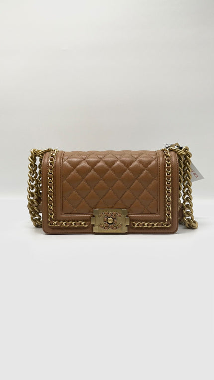 Brand New. Chanel Leboy Small Enchained Dark Beige Caviar GHW. E3K6C2JL|6547