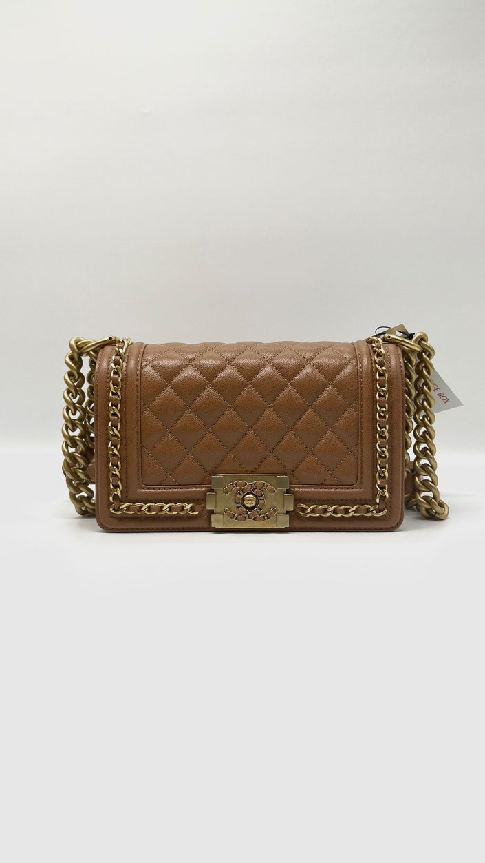 Brand New. Chanel Leboy Small Enchained Dark Beige Caviar GHW. E3K6C2JL|6547