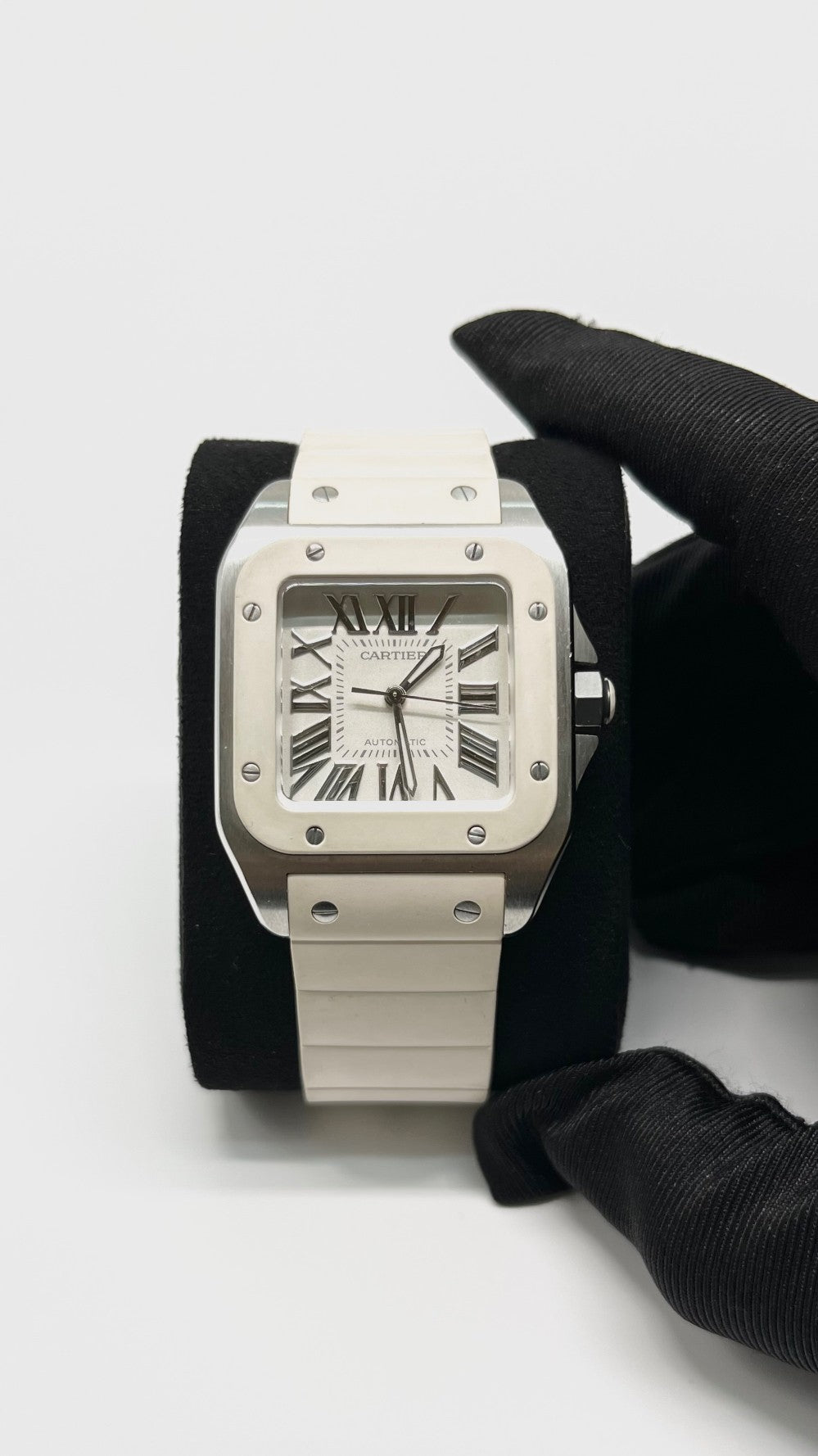 Preowned. Cartier Santos White Dial Roman White Rubber Strap 36MM|5691