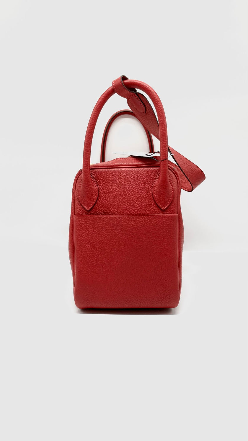 Like New. Hermes Lindy 30 Rouge Casaque Togo GHW. TNN005KA|5324