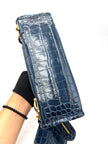 Unused. Balenciaga Metallic City Edge Mini Croc Blue GHW|17461