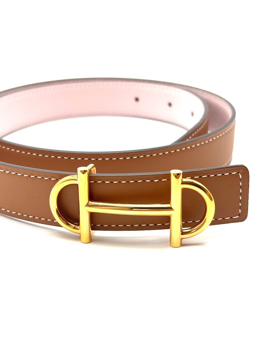 Brand New.Hermes Gamma Belt Gold/Mauve Pale Epsom 75CM GHW. BFM390|17026