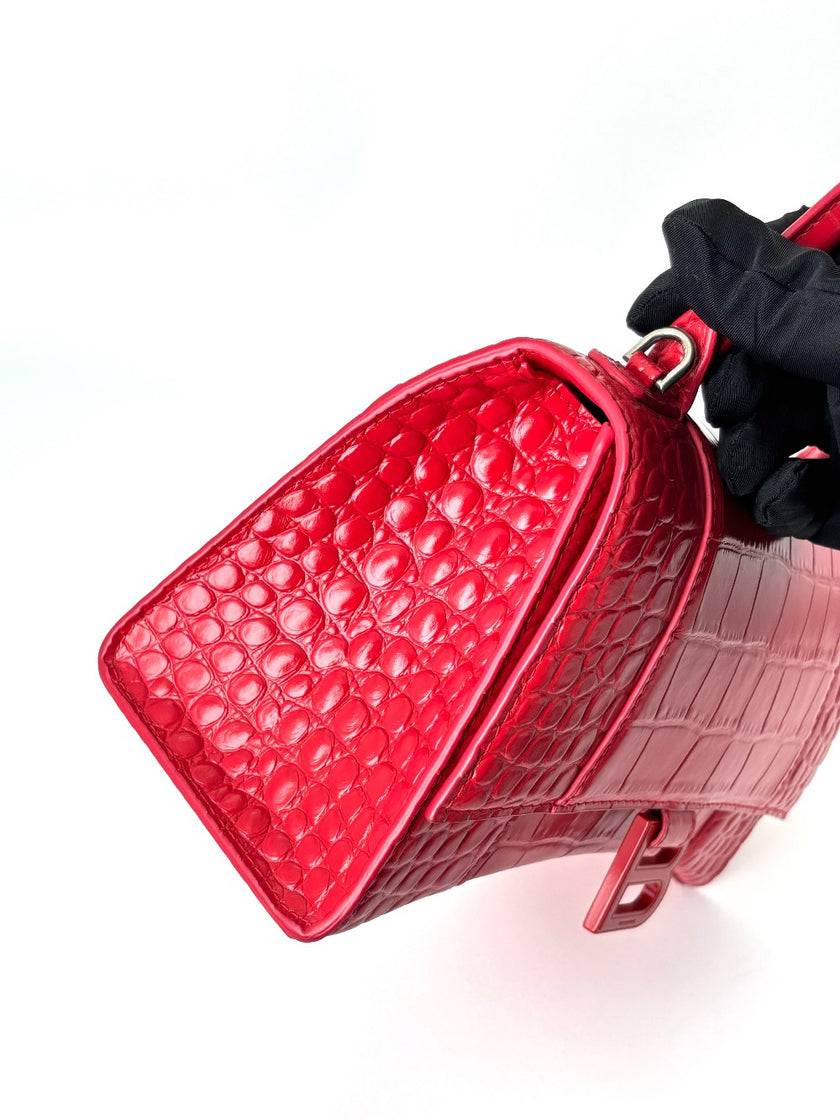 Like New. Balenciaga Hourglass Croc Red Top Handle|5902