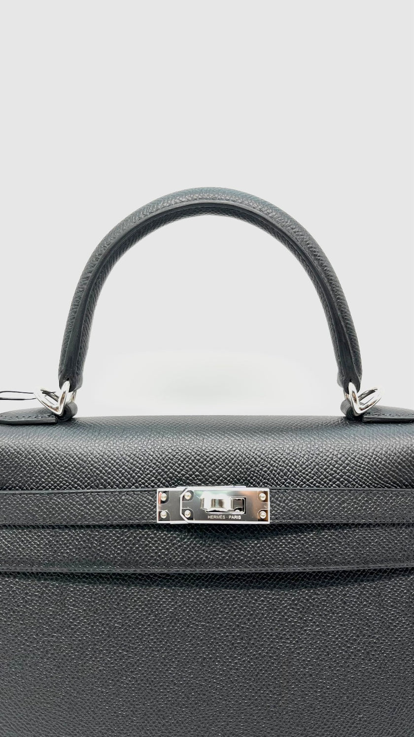 Brand New. Hermes Kelly 25 Black Epsom Sellier PHW. KMU951PA|14354
