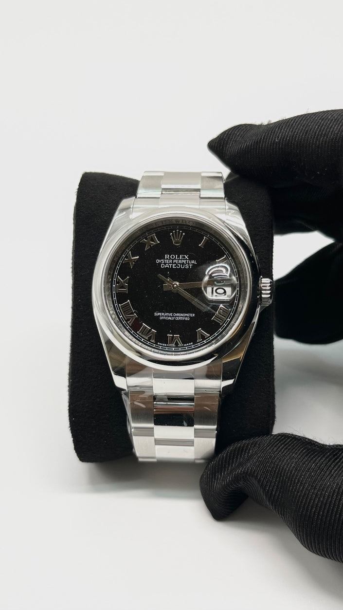 Preowned. Rolex DJ Roman Black Dial 36mm Oyster 2008|5684