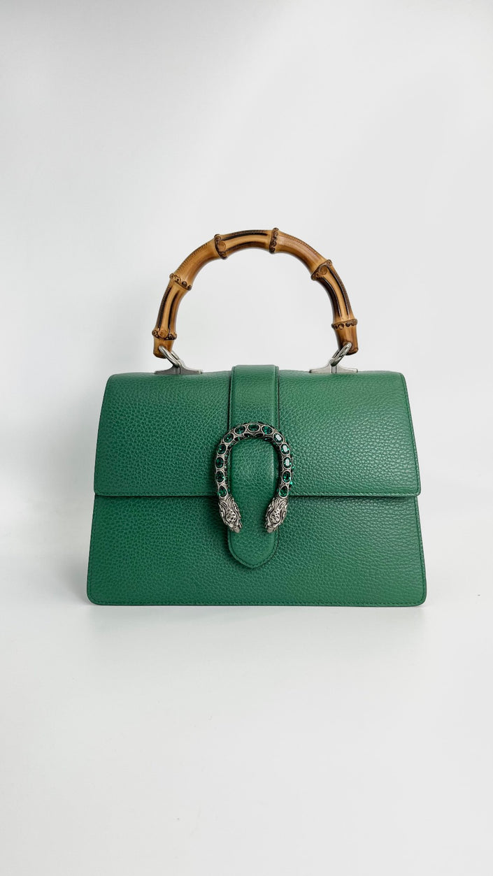 Preowned. Gucci Horsebit Bamboo Top Handle Green. 448075-591693|4438