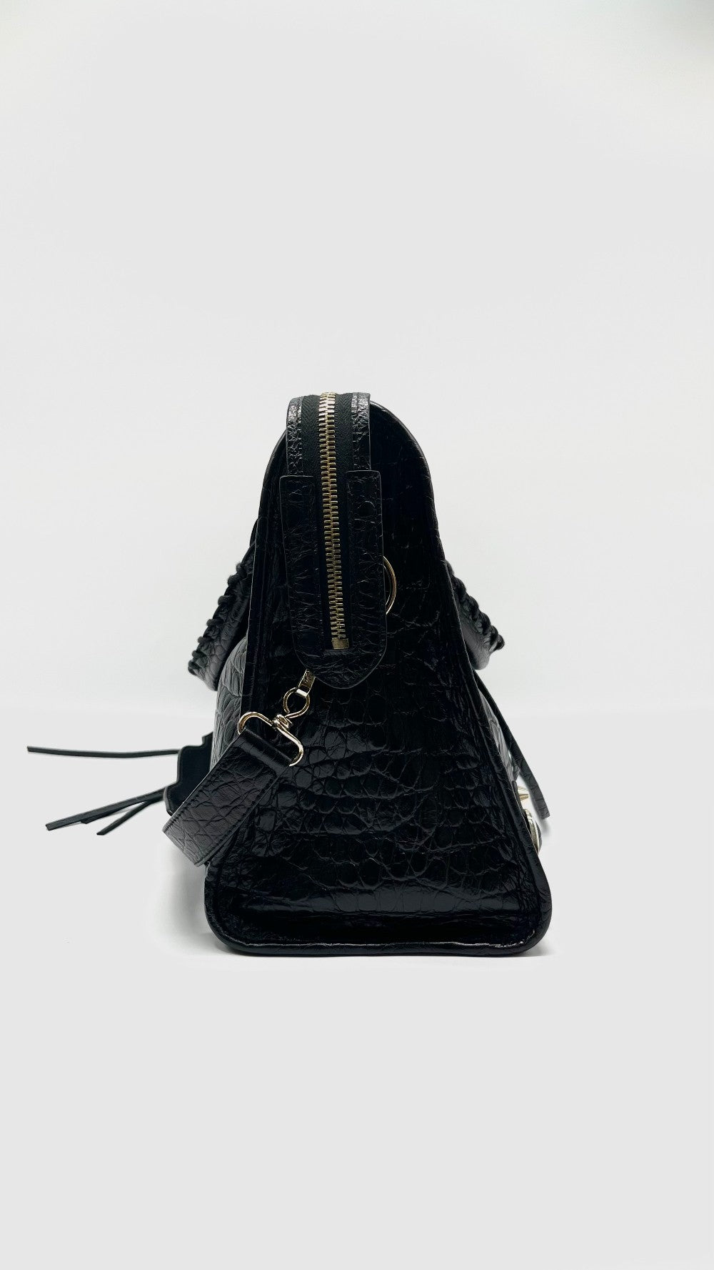 Preowned. Balenciaga City Black Croc Embossed Medium GHW|11435