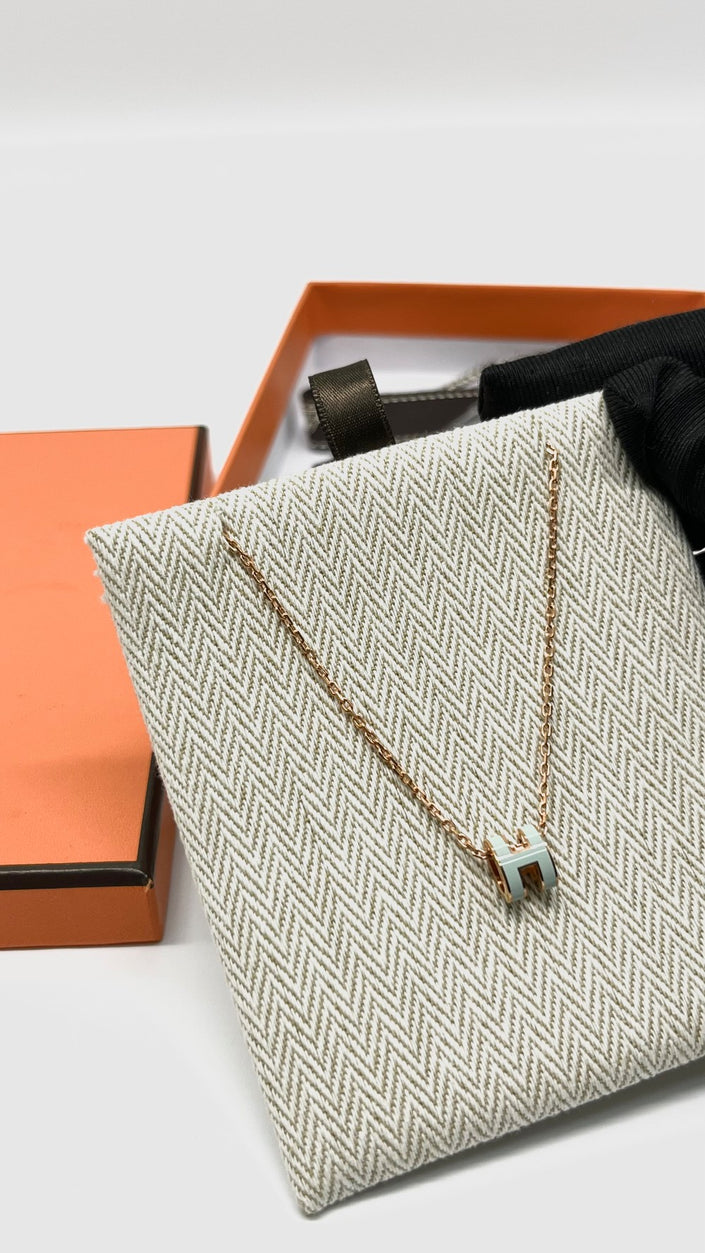 Brand New. Hermes H Pop Necklace Blue|9375