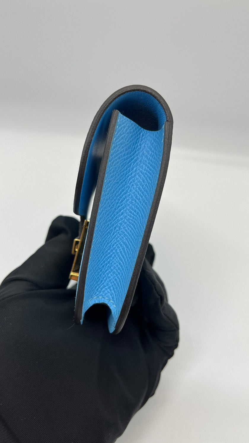 Brand New.Hermes Constance Slim Wallet Celeste GHW. BTY007BD|5397