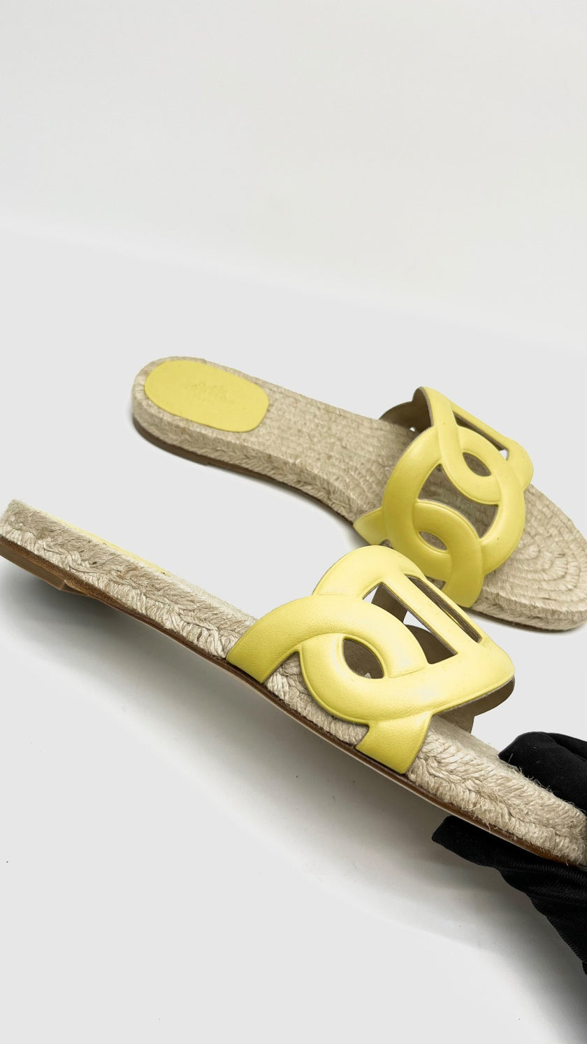 Brand New. Hermes Famosa Espadrille Jaune 38. MA22215121|16187
