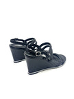 Preowned. Chanel Braided Wedge Black. 37.5|17048
