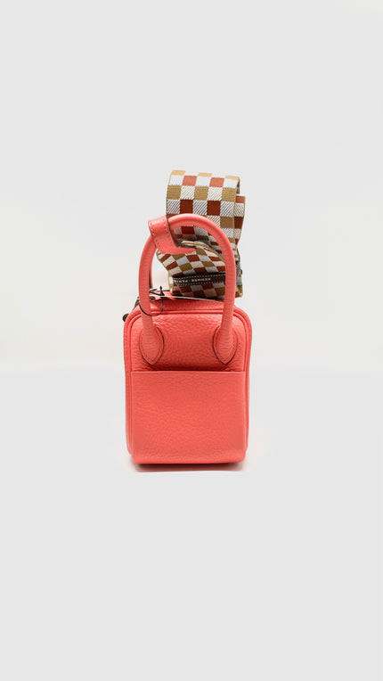 Like New. Hermes Mini Lindy Rose Texas Maxi Quadrille Togo PHW. UMM085NM|9749