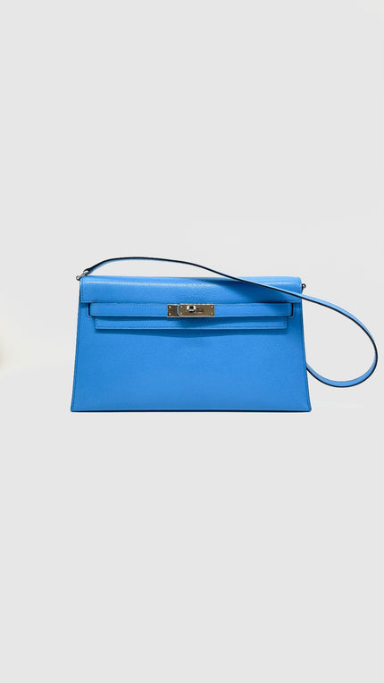 Like New. Hermes Kelly Elan Blue Frida Chevre PHW. BGN940XZ|14886