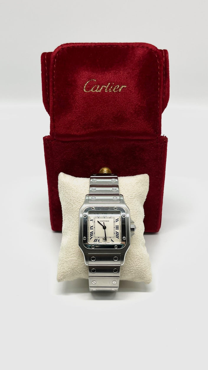 Preowned. Cartier Santos Galbee Medium White Dial Roman All Steel 20 Links. 1564CC137286|7919