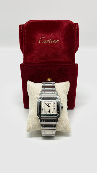 Preowned. Cartier Santos Galbee Medium White Dial Roman All Steel 20 Links. 1564CC137286|7919