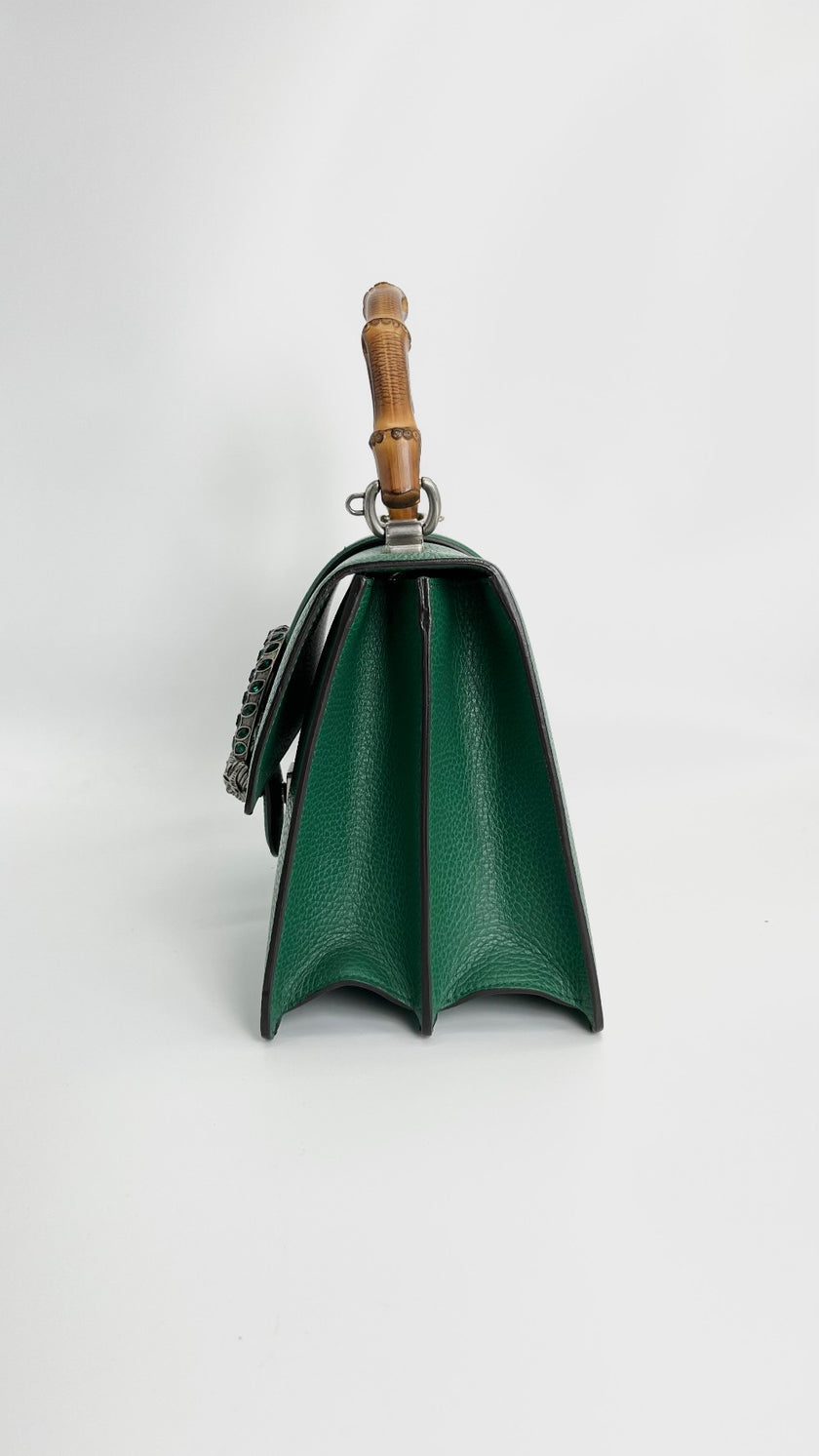 Preowned. Gucci Horsebit Bamboo Top Handle Green. 448075-591693|4439
