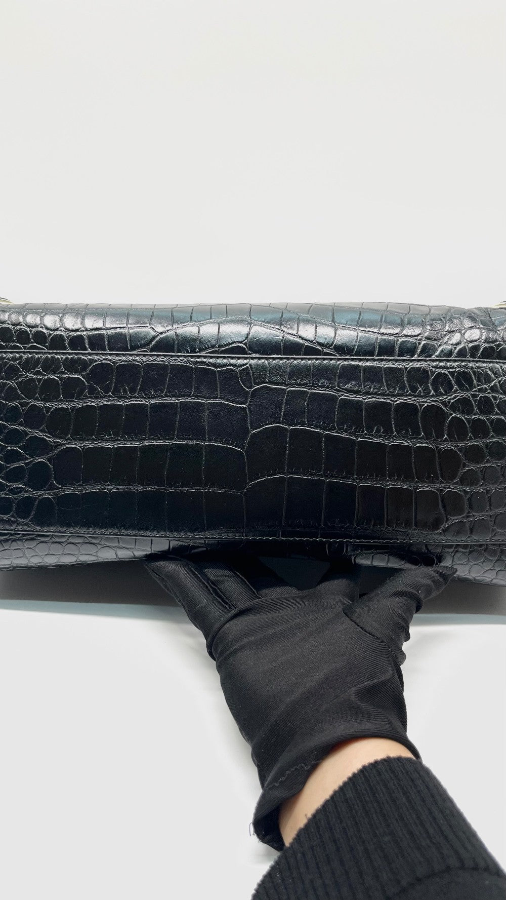 Preowned. Balenciaga City Black Croc Embossed Medium GHW|11437