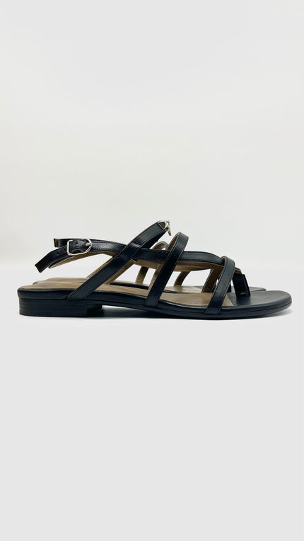 Preowned. Hermes Corried Cyan Strap Sandals Black. 38.5|10401