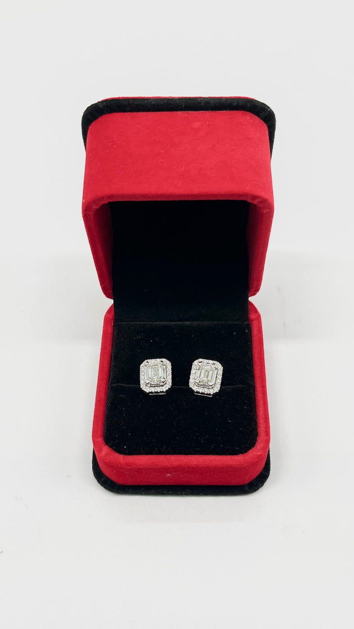 Preowned. Emerald Cut Earrings With Detachable Halo Jacket Earrings Color 14K J 2.02 TCW Clarity SI|9393