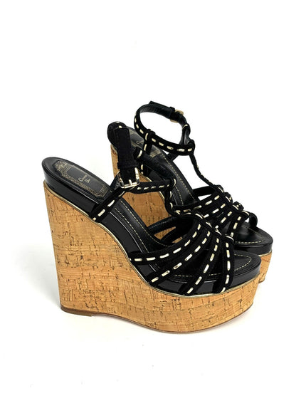 Preowned. Dior Antica Wedge Black Suede&Patent. 36.5|12892
