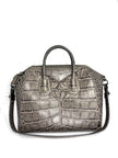 Preowned. Givenchy Antigona Medium Crocodile Embossed Leather Gray/Black Ruthenium. 3C0153|13276