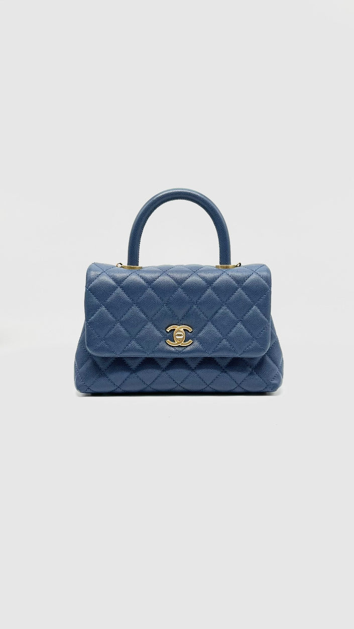 Preowned. Chanel Coco Handle Small Caviar Blue GHW. 24228917|10807