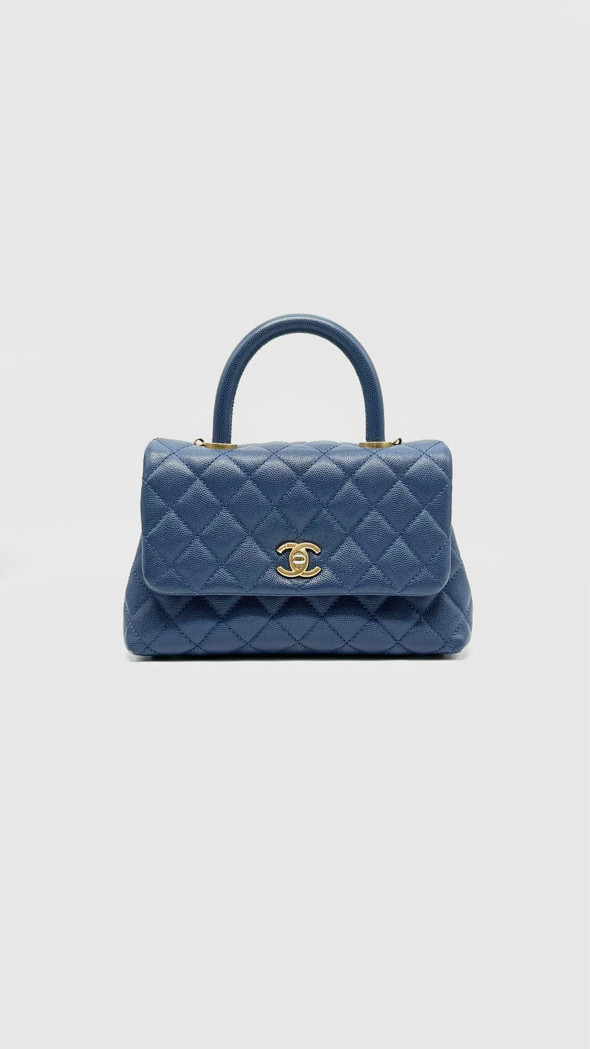 Preowned. Chanel Coco Handle Small Caviar Blue GHW. 24228917|10807
