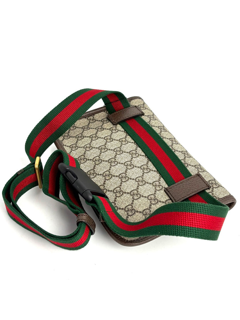 Brand New. Gucci GG Supreme Web Neo Vintage Beltbag in Brown Coated Canvas|12857