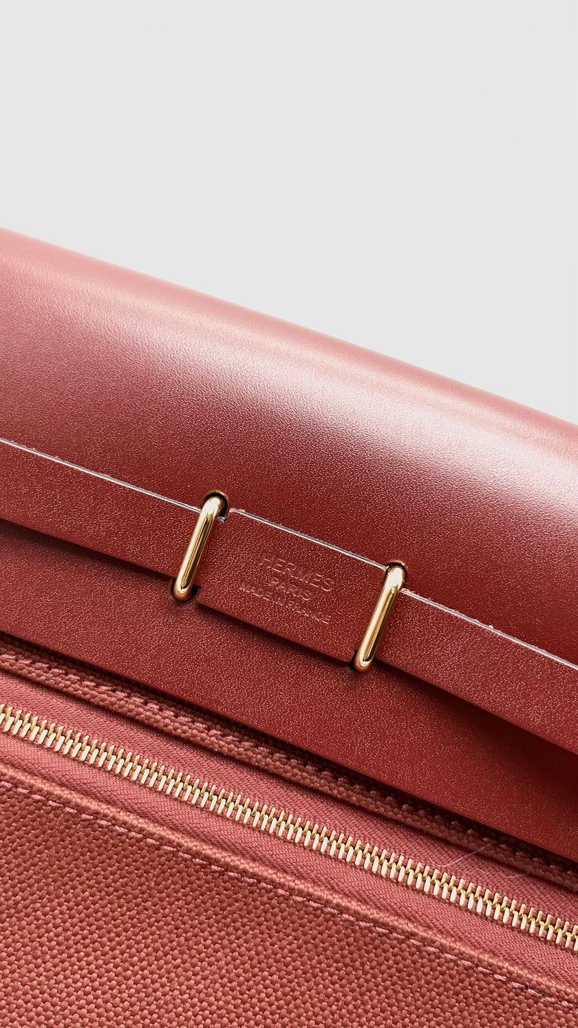 Brand New. Hermes Herbag Mini Rouge H Toile Canvas GHW. KTS005AU|16811