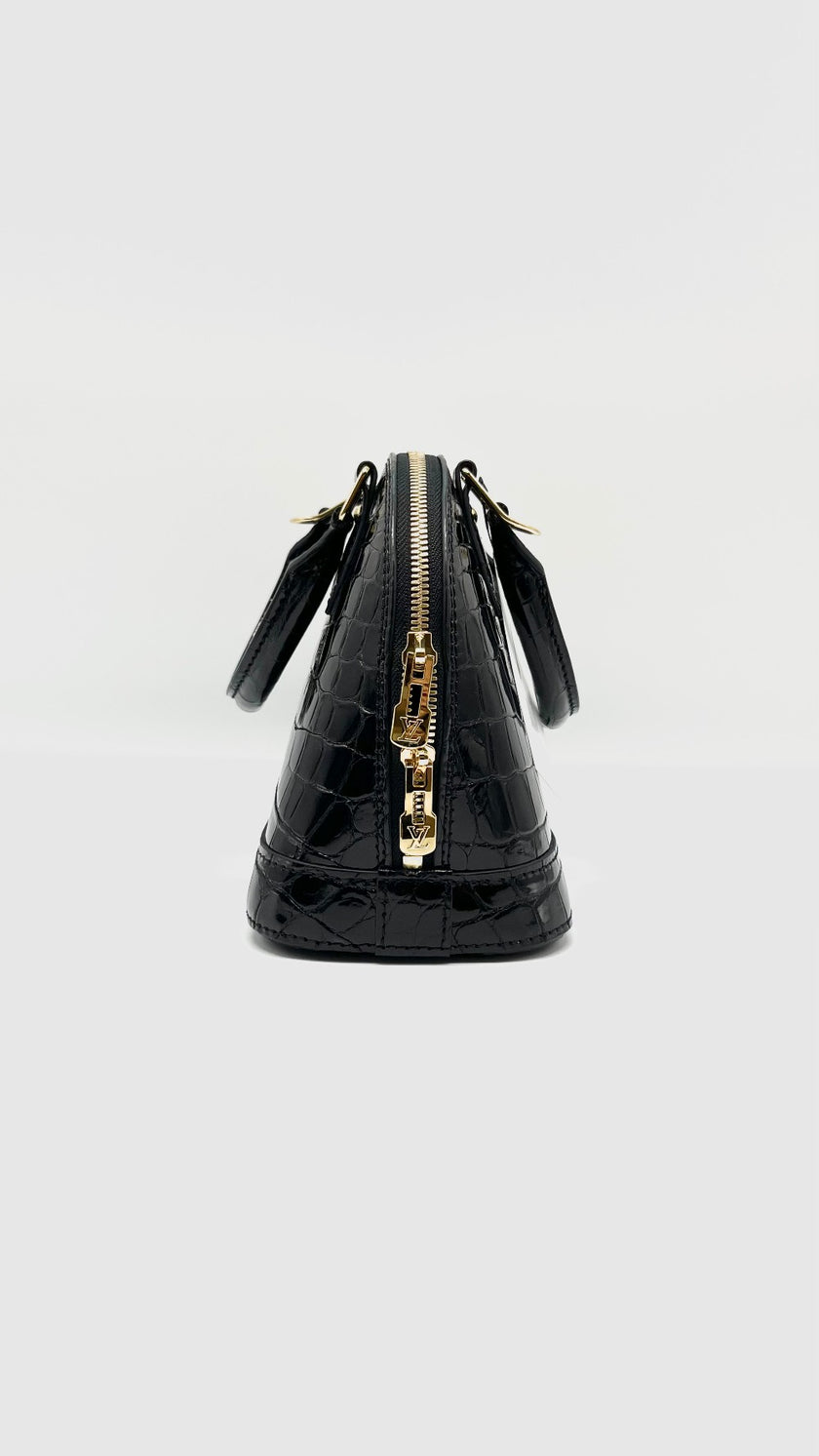 Brand New. LV Alma BB Vernis Croc Black|7855