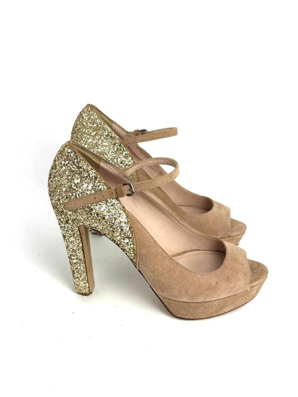 Preowned. Miu Miu Heel Glitter Nude. 38|12643