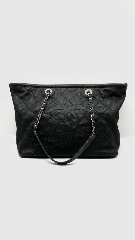 Preowned. Chanel CC Quilted Tote Bag Black Caviar. 20869935|9868