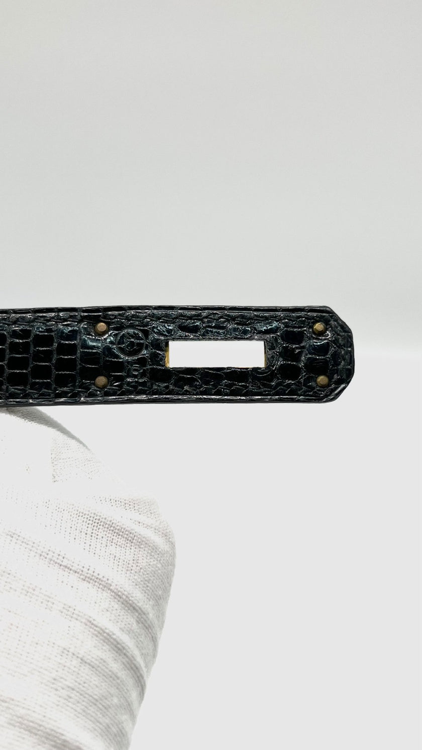 Preowned. Hermes Kelly 32 Noir Lizard GHW. U Circle R|11228