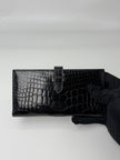 Preowned. Hermes Bearn Wallet Croc Black. Q|6965
