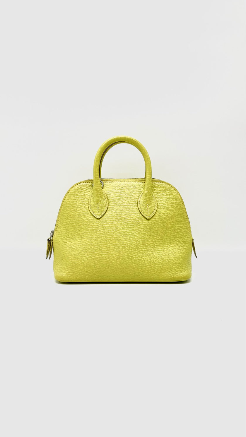 Preowned. Hermes Mini Bolide Lime Chevre PHW. ASA006GK|13450