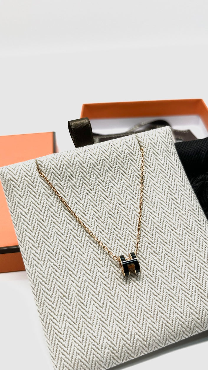 Brand New. Hermes H Pop Necklace Black|9373