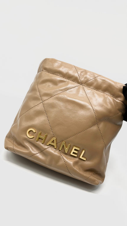 Brand New. Chanel Mini C22 Brown Shiny Calfskin GHW. JAU0XXE5|15200