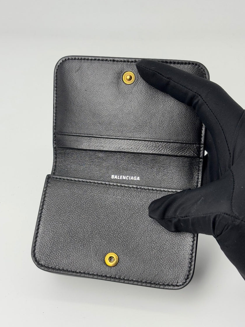 Preowned. Balenciaga Bifold Card Holder Black|7035