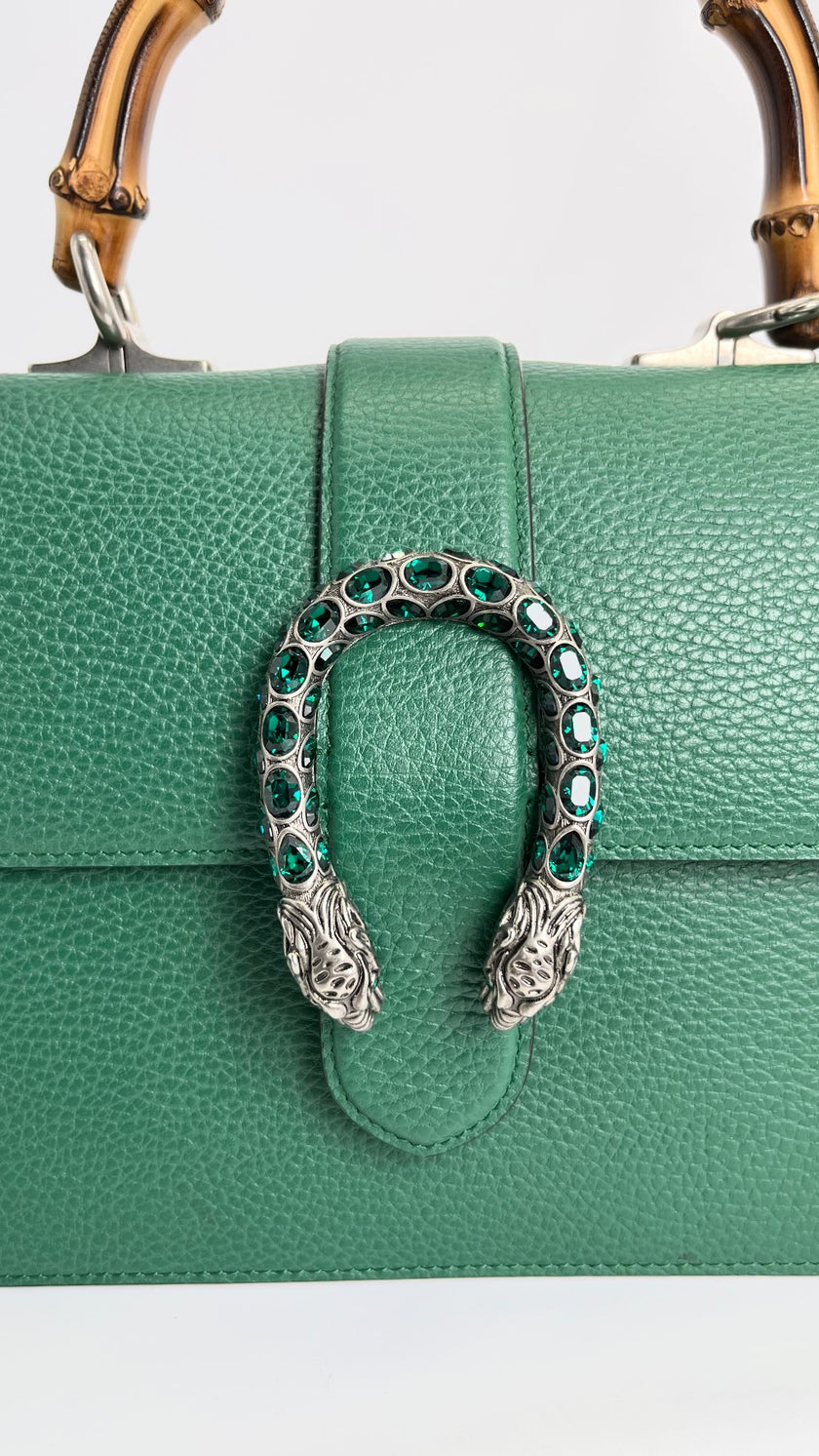Preowned. Gucci Horsebit Bamboo Top Handle Green. 448075-591693|4442