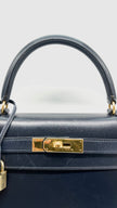 Preowned. Hermes Kelly 28 Black Boxcalf GHW. Circle W9.|11441