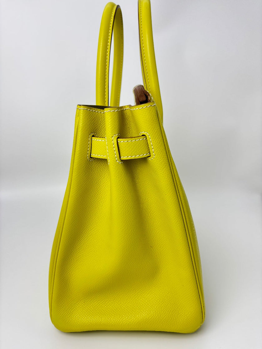 Preowned. Hermes Birkin 30 Bicolor Lime/Gris Epsom PHW. O124.S|3472