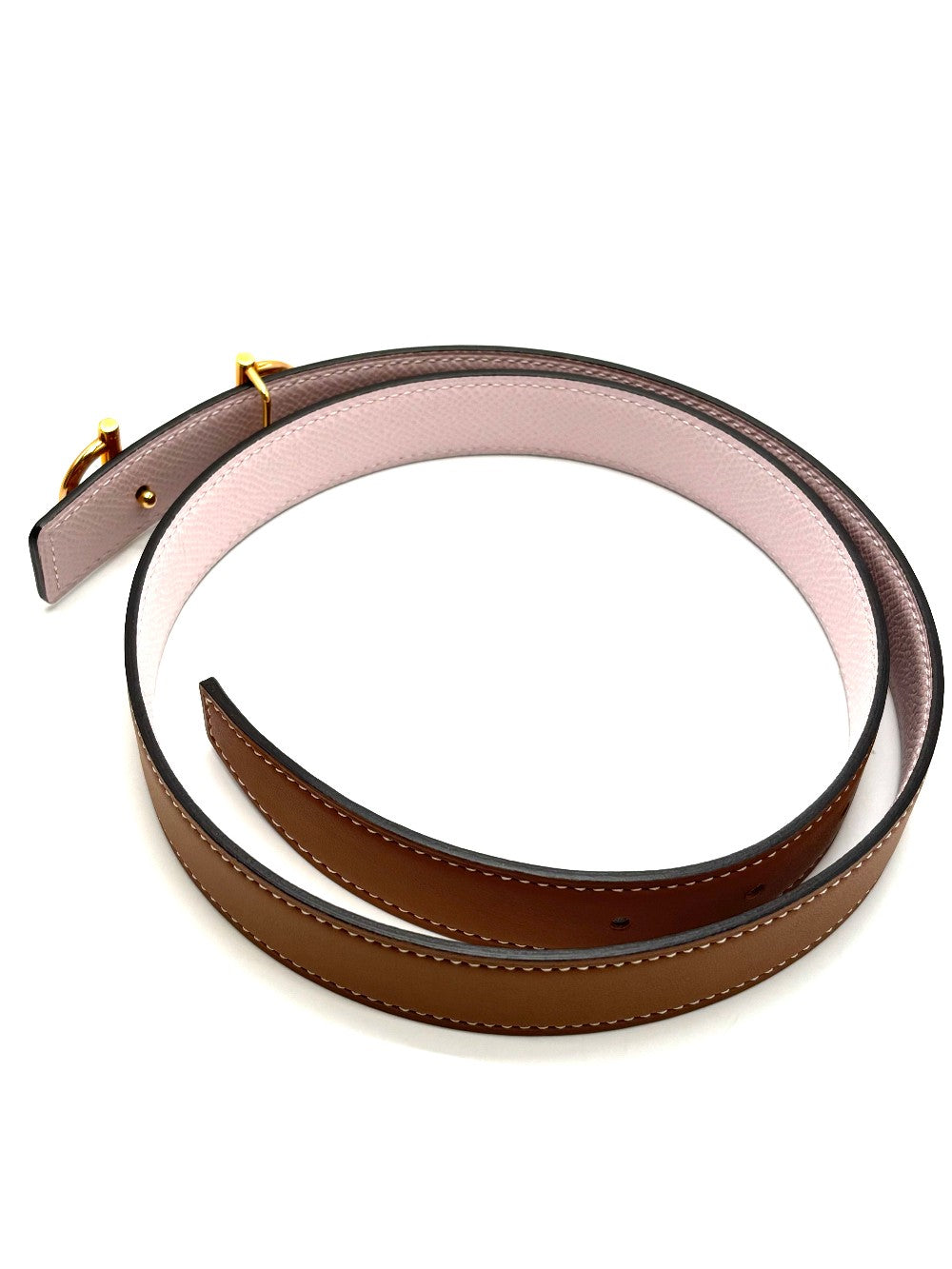 Brand New.Hermes Gamma Belt Gold/Mauve Pale Epsom 75CM GHW. BFM390|17028