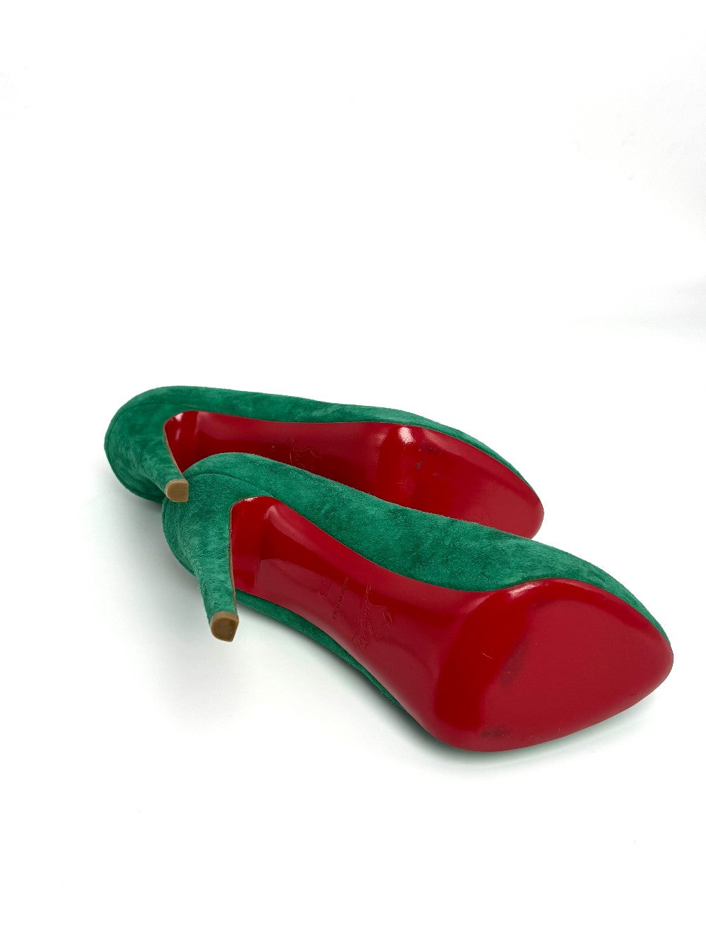Like New. Louboutin Heel Suede Green. 35|10759