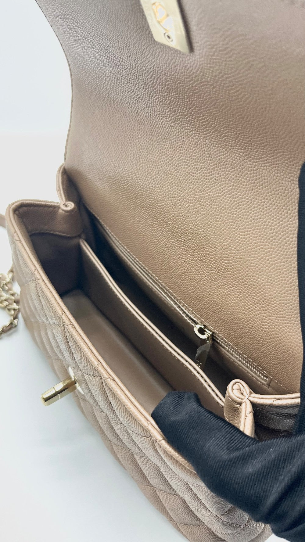 Brand New. Chanel Coco Handle Small Dark Beige Caviar GHW. A6GN5C11|16613