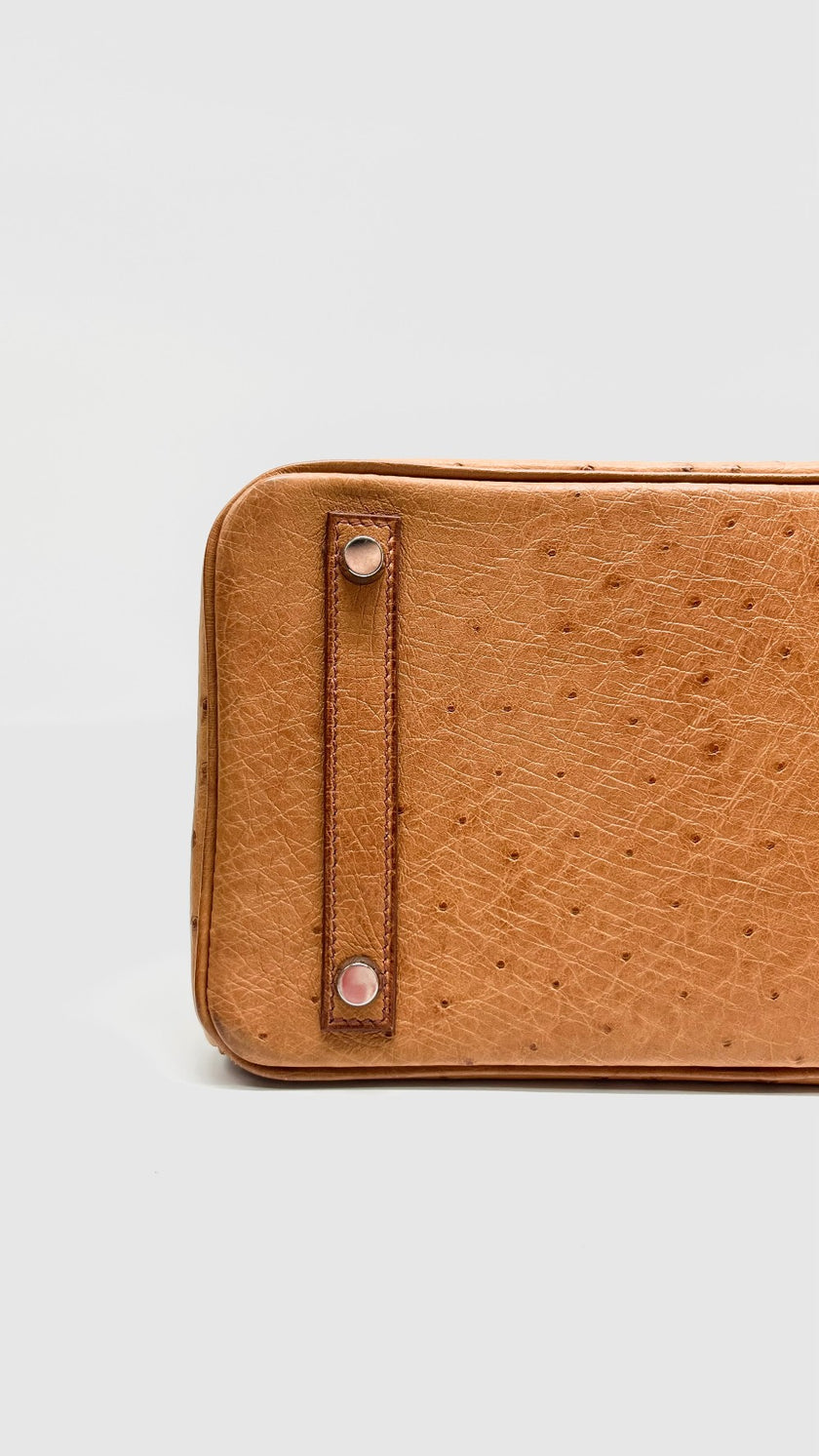 Preowned. Hermes Birkin 30 Ostrich Cognac PHW. J Square K19|11187