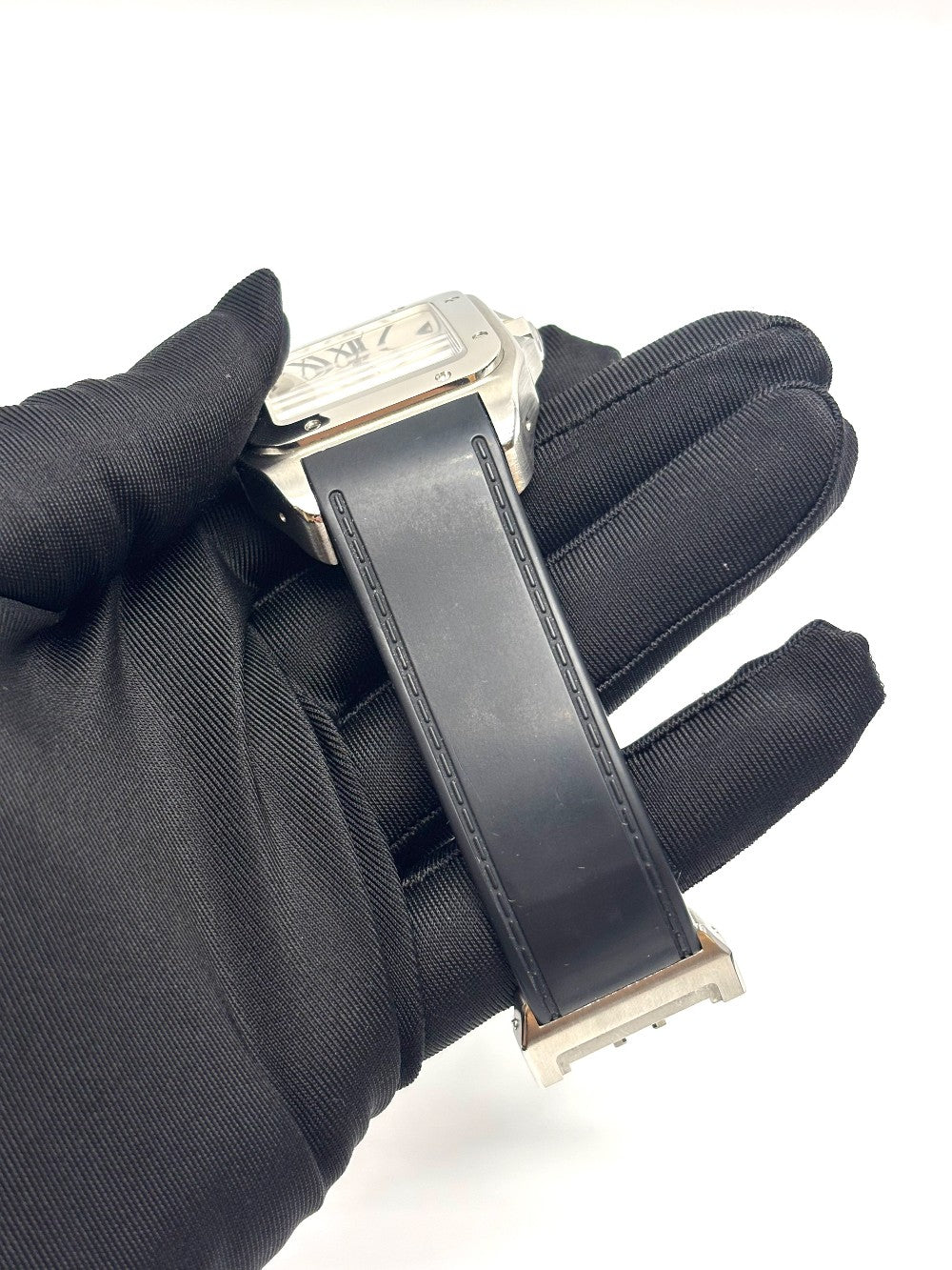 Preowned. Cartier Santos XL 100 White Roman Black Strap|16854