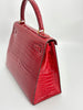 Preowned. Hermes Kelly 28 Rouge Cerise Porosus Crocodile GHW. circle Z|3391