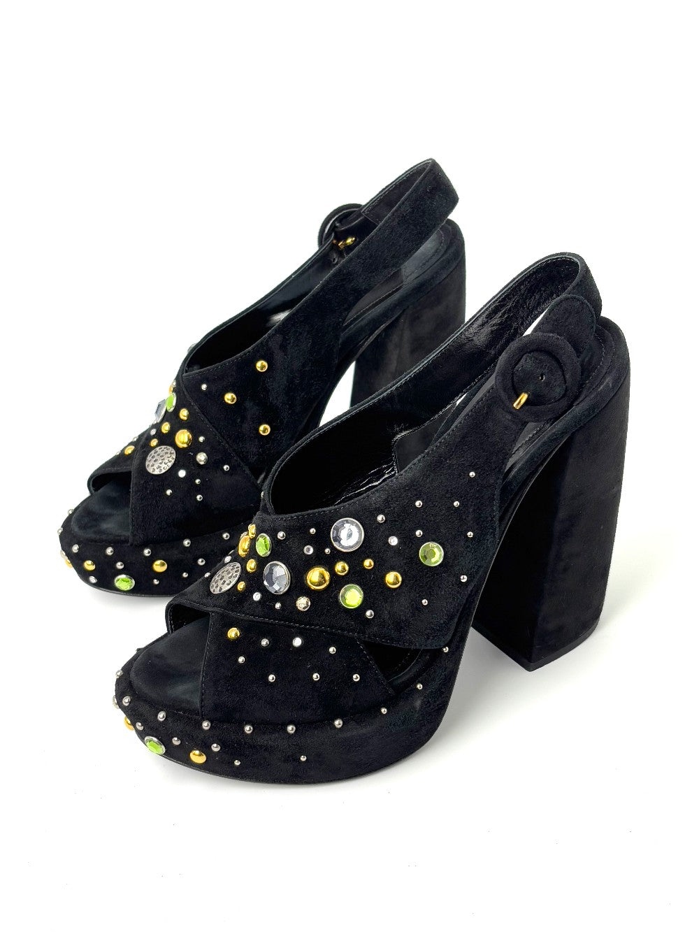 Preowned. Prada Block Heel Sandals Suede. 37|7436