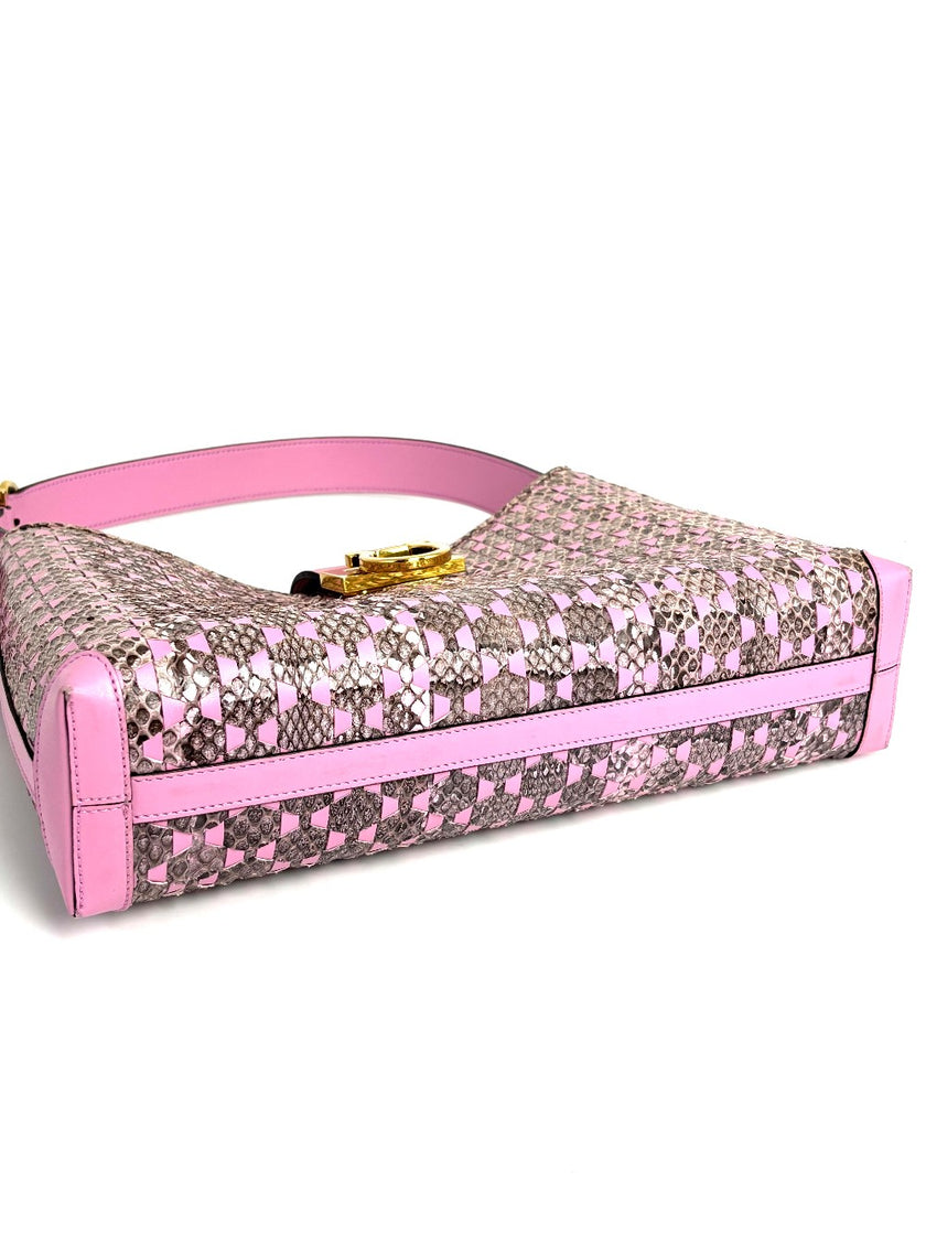 Brand New. Ferragamo Hobo Pink Snakeskin. EZ211462|11943