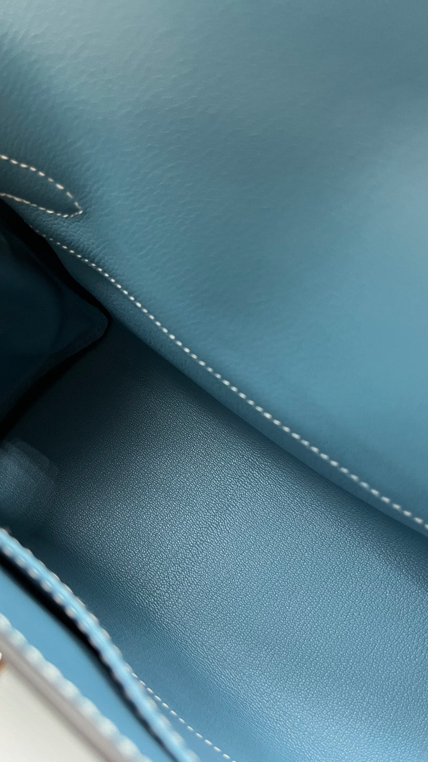 Brand New. Hermes Kelly Messenger Blue Jean Evercolour PHW. BMM687FK|5217